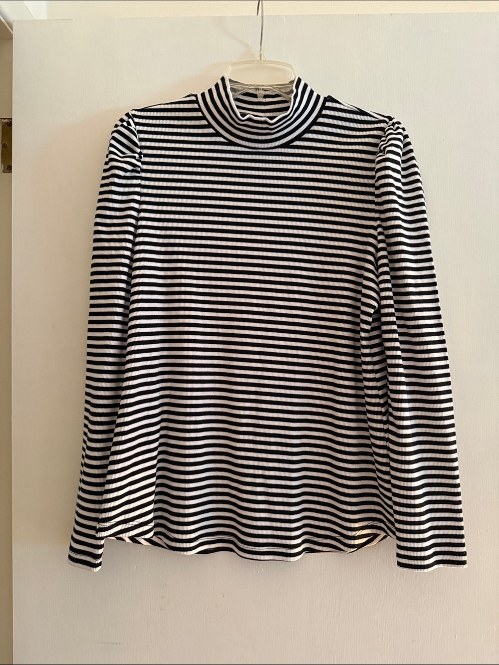 Chico's Black & White Striped Turtleneck Long Sleeve Top